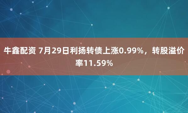 牛鑫配资 7月29日利扬转债上涨0.99%，转股溢价率11.59%
